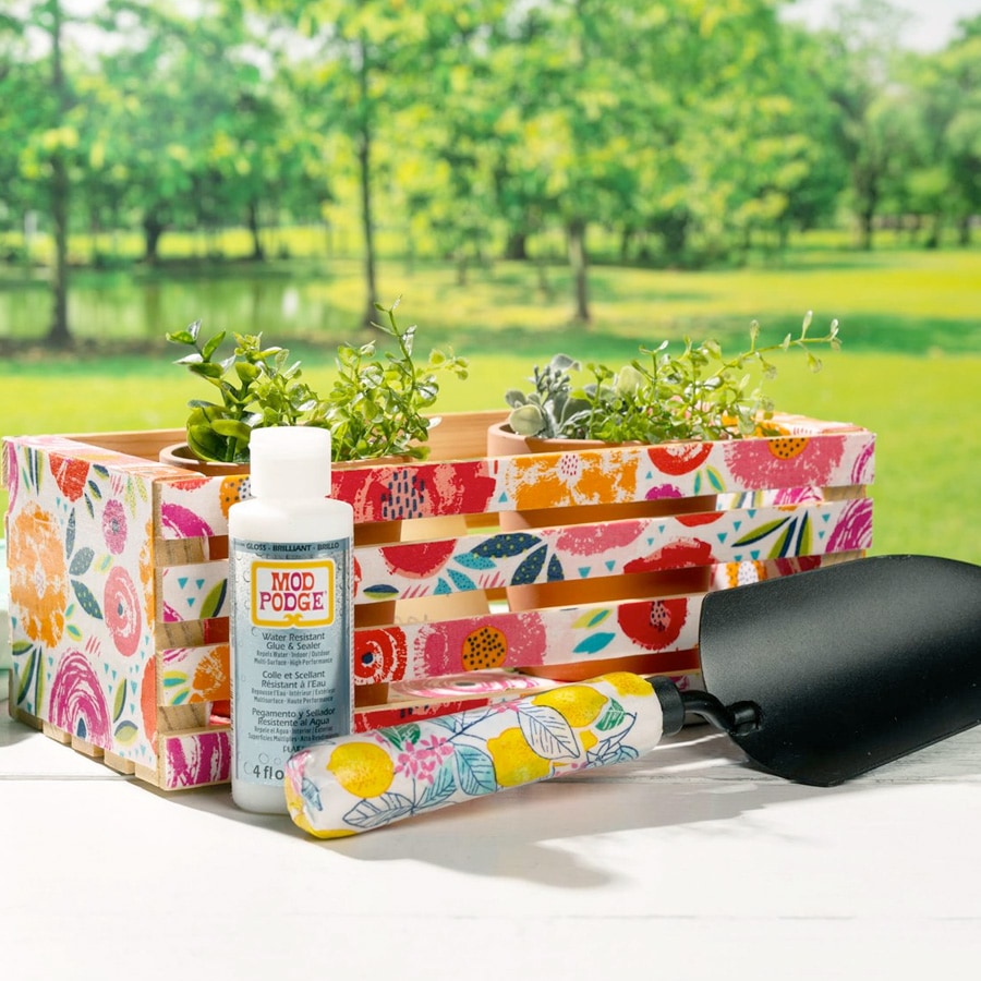 Mod Podge Floral Garden Crate and Tools 