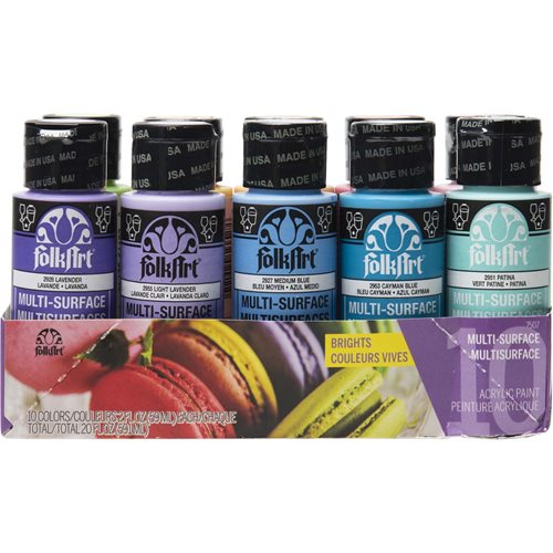 FolkArt ® Multi-Surface Satin Acrylic Paint 10 Color Set - Brights - 7507